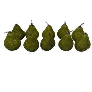 Green Beaded Sugared Pears Set Of 10 Faux Fake Fruit Display Farmhouse Jeweled